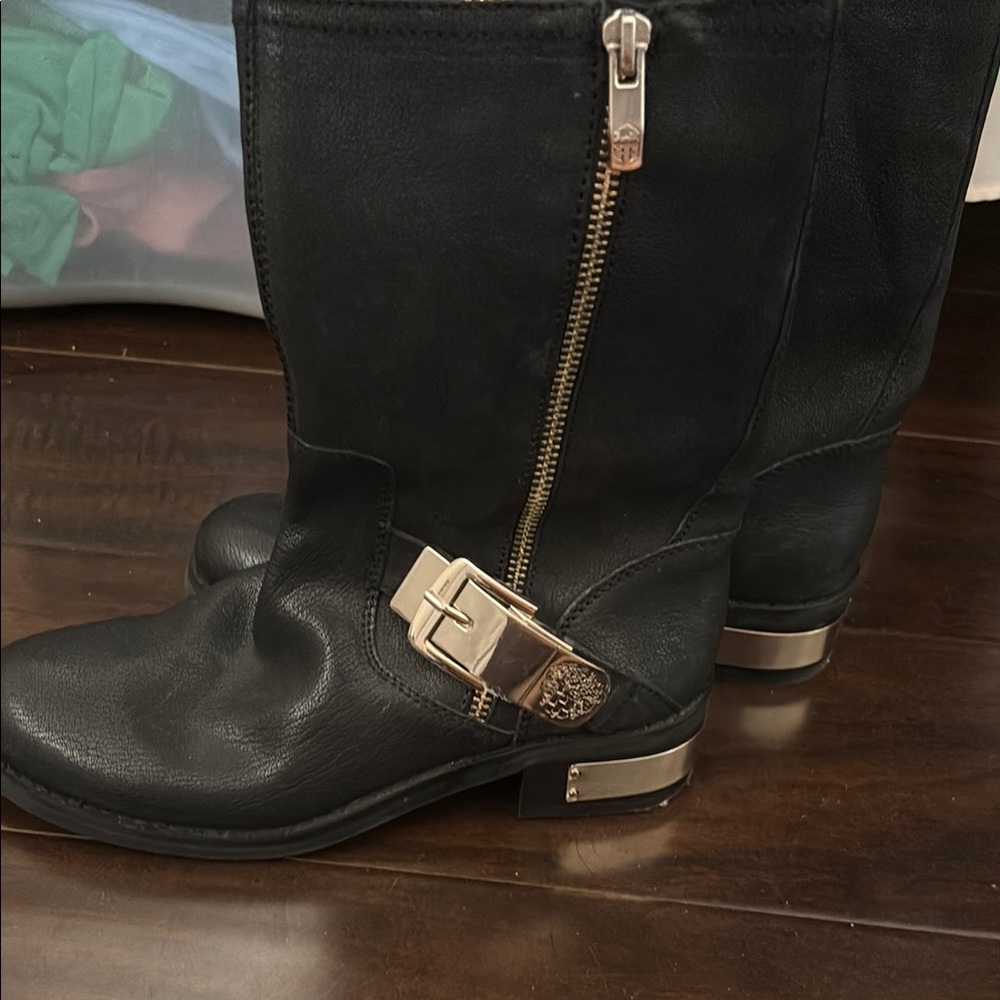 Vince Camuto Black Combat Moto Boots with Zipper